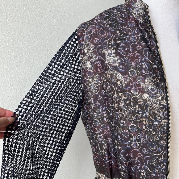 NWT Elie Tahari Eyelet Sleeve Metallic Weave Jacket - Picture 2 of 6